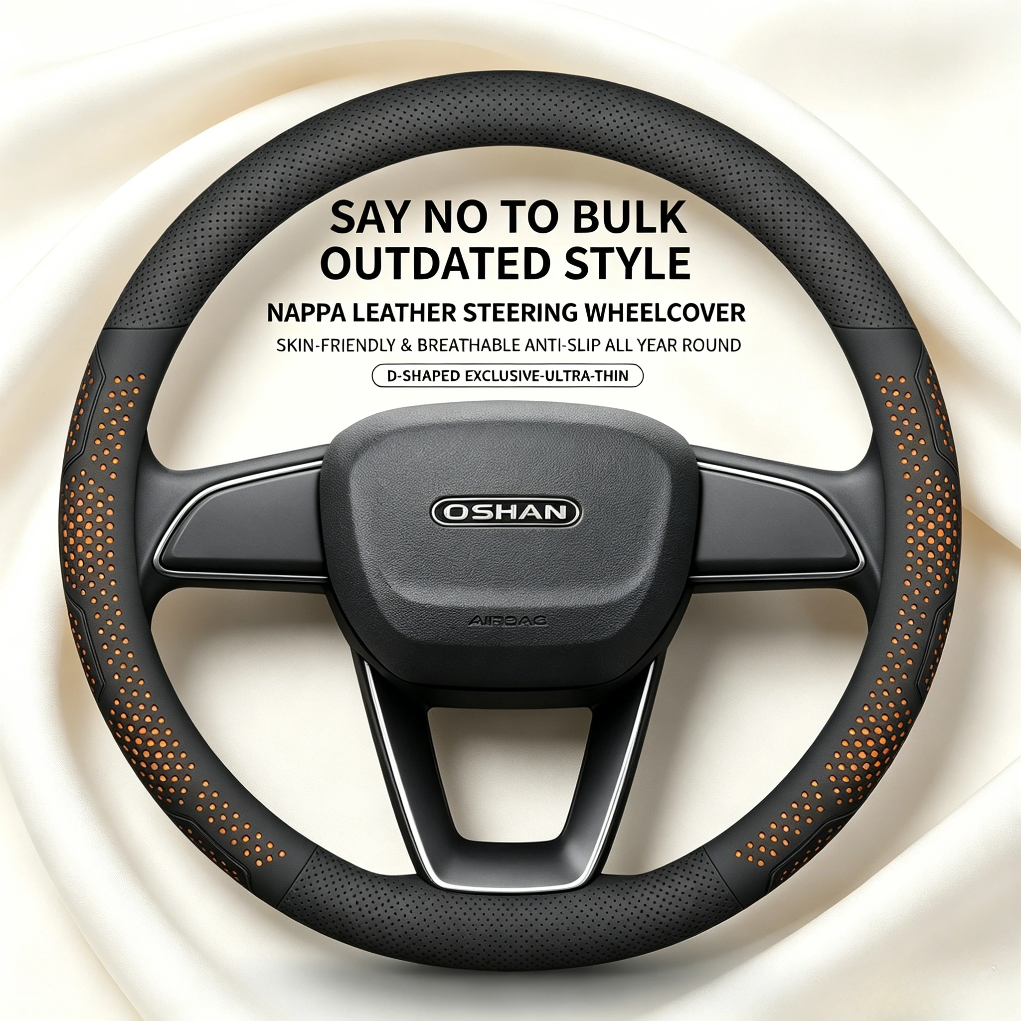 Premium Microfiber PU Leather Steering Wheel Cover No Slide 15 Inch For Oshan X5 Plus X7 Plus OS-SPACE OS-A800 Auto Decor Parts