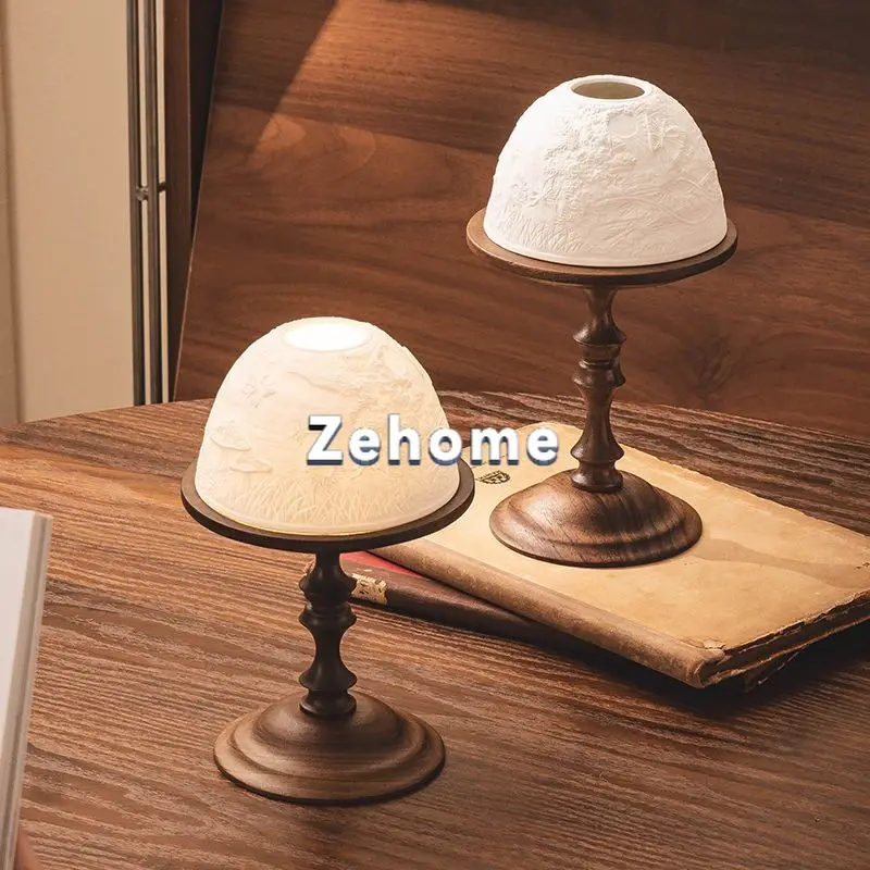 Retro medieval black walnut candle holder simple high-end light luxury scented candle dining table side cabinet