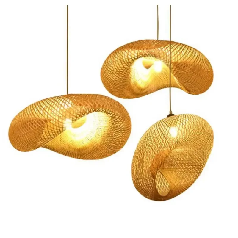 for  Handmade Natural Woven Rattan Bamboo Pendant Lamp
