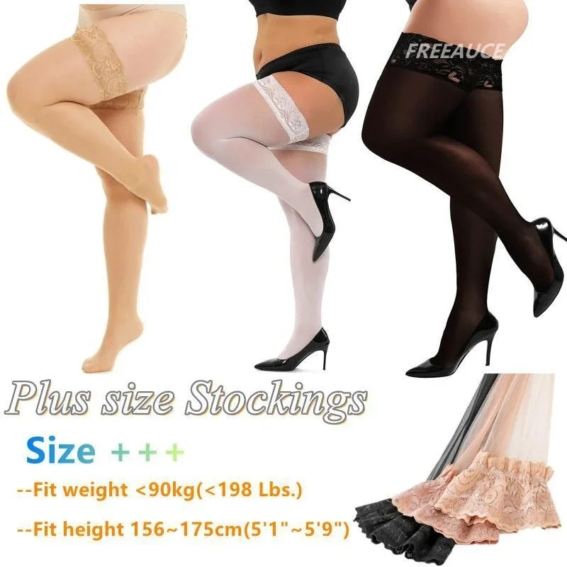 

Plus Size Women Stockings Sexy Thigh High Lace Exotic Sexy Fishnet Black Stockings with Anti-slip Over The Knee Socks FREEAUCE