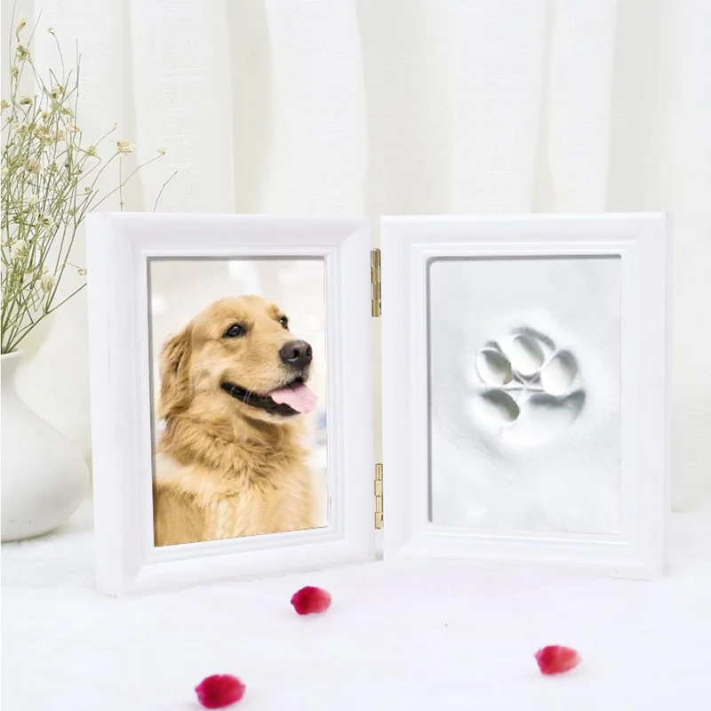 

LEcylankEr Paw Print Set, Dog and Cat, Wooden Picture Frame, 3D Plaster Print - Keepsake Box, Pet Pawprints Picture Frame and Pr
