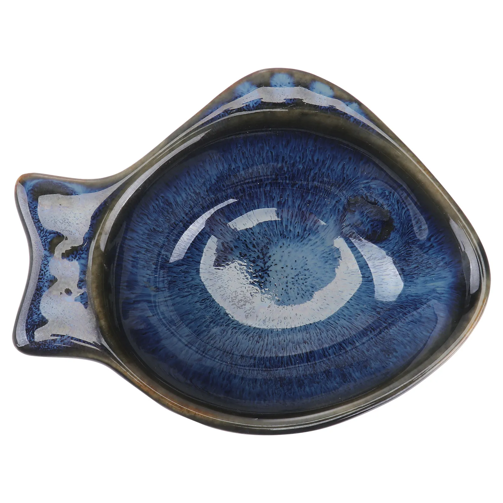 Ceramic Fish Shaped Seasoning Dish for Dipping Sauces Ketchup Butter Olive Oil Appetizers Desserts Fruits Nuts Condiments Blue
