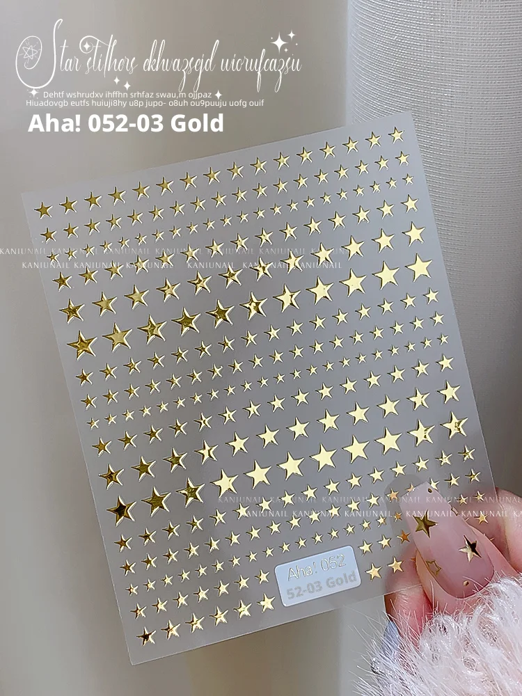 Kaniu 1Pcs Glitter Relief Metal Star Nail Stickers Laser Starlight Bronzing Nail Art Decals Self-Adhesive Manicure Decoration