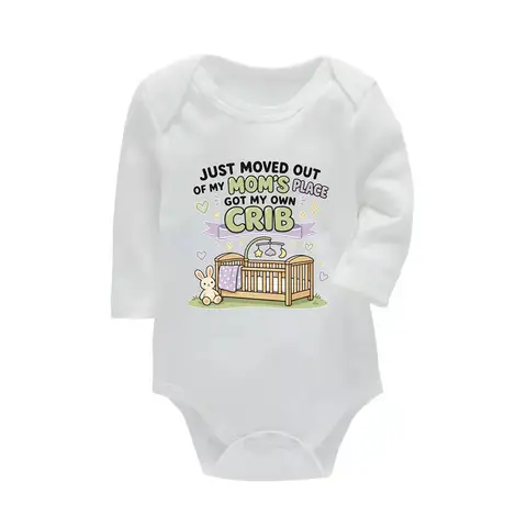 Cotton Bodysuit Newborns Four Season Long Sleeve Infant Baby Girl Boy Clothes "I have my own crib"Jumpsuit Baby Rompers
