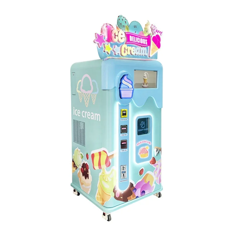 28L/H Commercial Automatic Soft Ice Cream Vending Machine Smart Making Ice Cream Machine For Shopping Mall  27 Inch Touch Screen