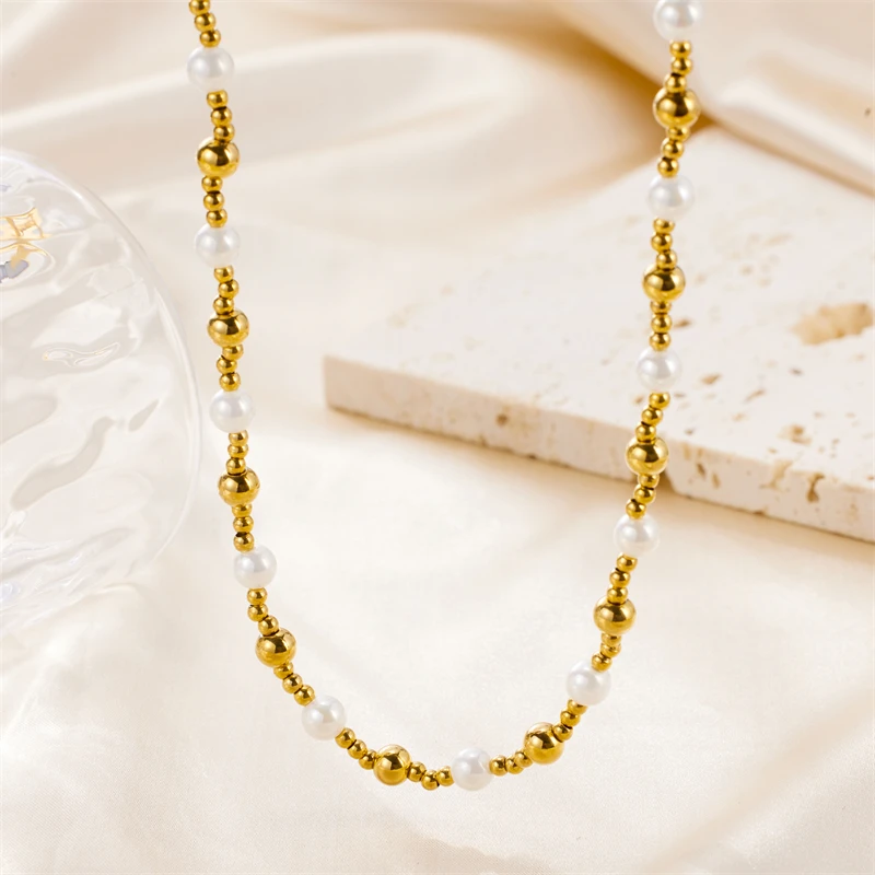 

New Ins Stylish Natural Freshwater Pearl Gold Plated Chain Necklace Women's Stainless Steel Jewelry Accessories