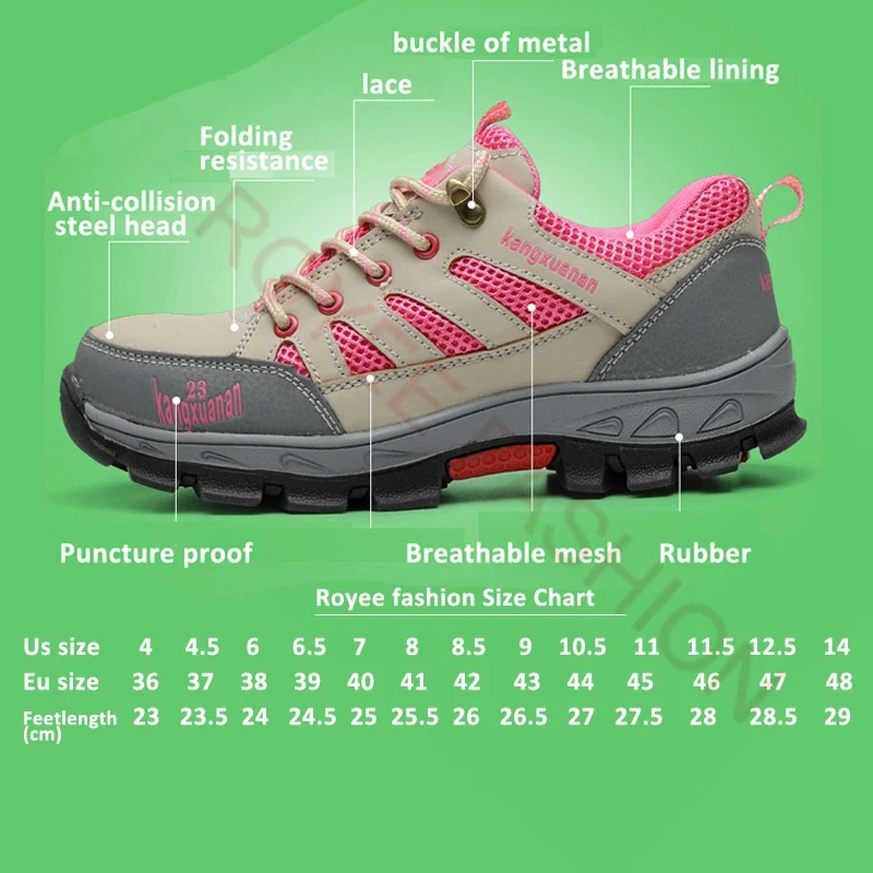 2023 Work Safety Shoes for Women Pink Shoes Safety Boots for Men Anti-smash and anti-puncture Protective Steel Cap Shoes zapatos