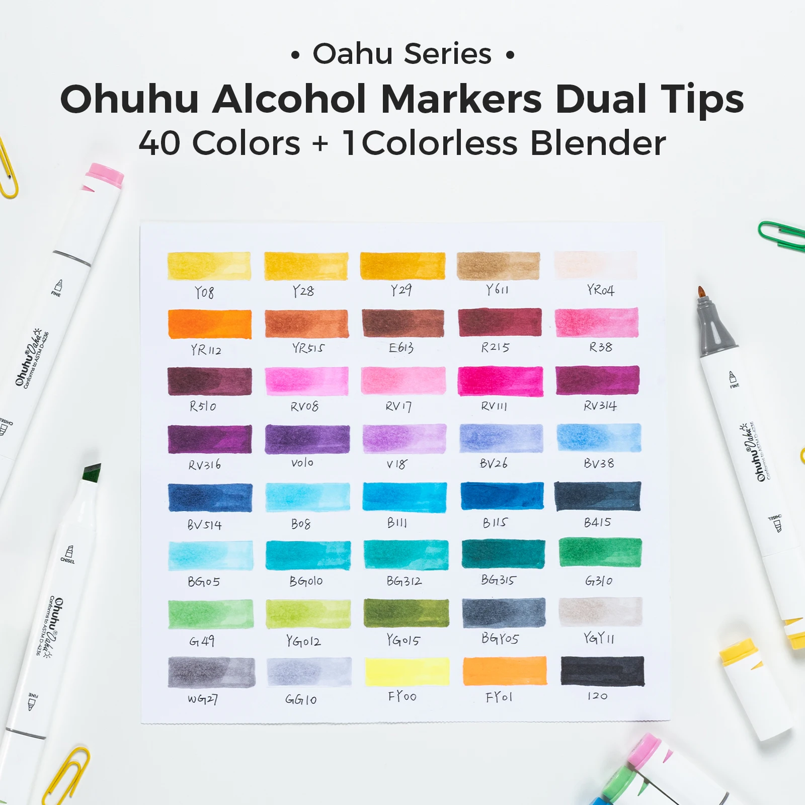 Ohuhu Oahu 40 Colors Marker Pen Set Alcohol Art Markers Dual Tips Felt Pen Sketching Drawing Graffiti Manga School Art Supplies