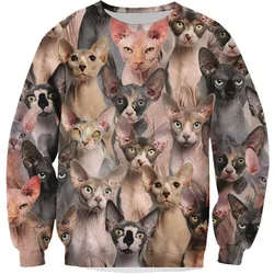 Fun Animal Sweatshirts Cute Hairless Cats Dogs 3D Print Hoodies Women Streetwear Long Sleeve Pullovers Y2k Hoodie Woman Clothing