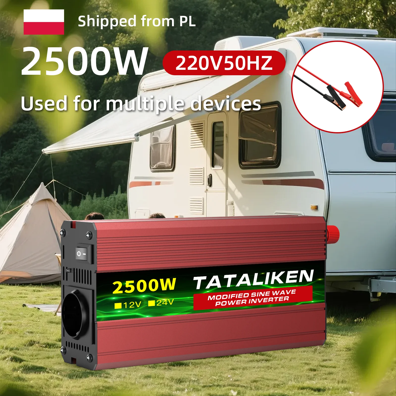 3000W Stromwechselrichter 24V auf 220V mit Digitalanzeige Intelligente Temperaturregelung Lüfter Wohnwagen Camping Unverzichtbar