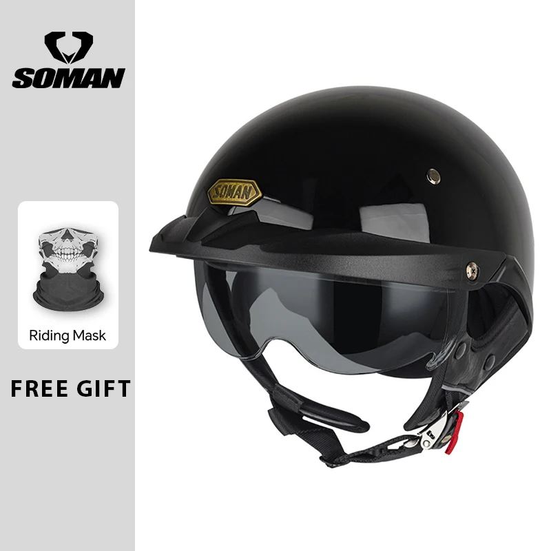 Speciale Retro Half Face Motorhelm voor Heren Zwart Vintage DOT Capacete De Moto Rijhelmen Motoraccessoires M-3XL