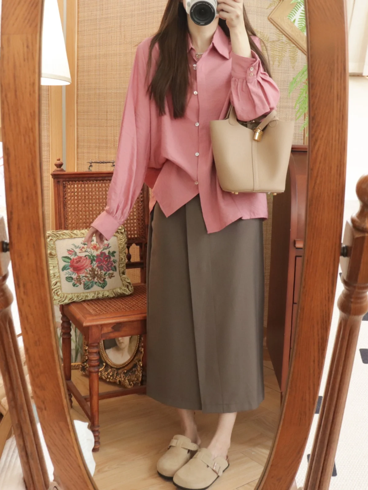 

Wa*na Korean Sle Artistic Long Loose Straight Midi Skirt Autumn Faion Split Design f Body Skirts for Women