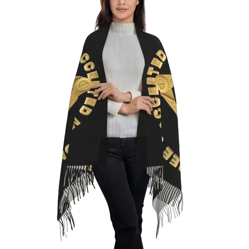 Masonic Freemason Tassel Scarf Women Soft Mason Shawl Wrap Ladies Winter Fall Scarves