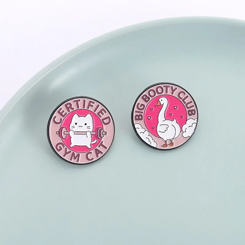 Cute Pink Animal Badge Brooch Pins Cartoon Gym Cat Big Booty Club Goose Enamel Lapel Pin Accessory On Backpack Clothing Ornament