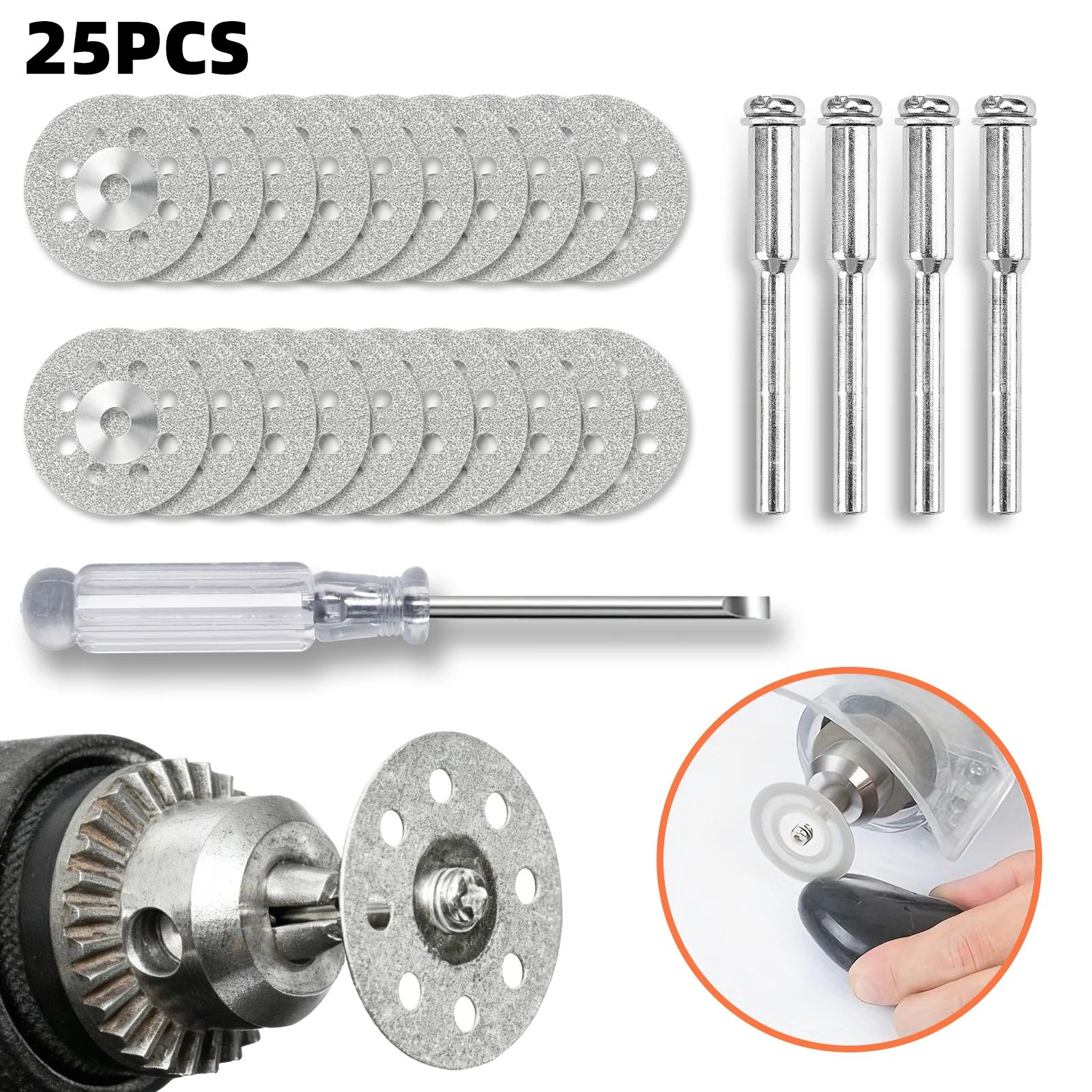 25PCS Diamond Cutting Tool Set for DIY, Rotary Tools, Includes Cutting Discs, Grinding Wheels & Diamond-Coated Bits