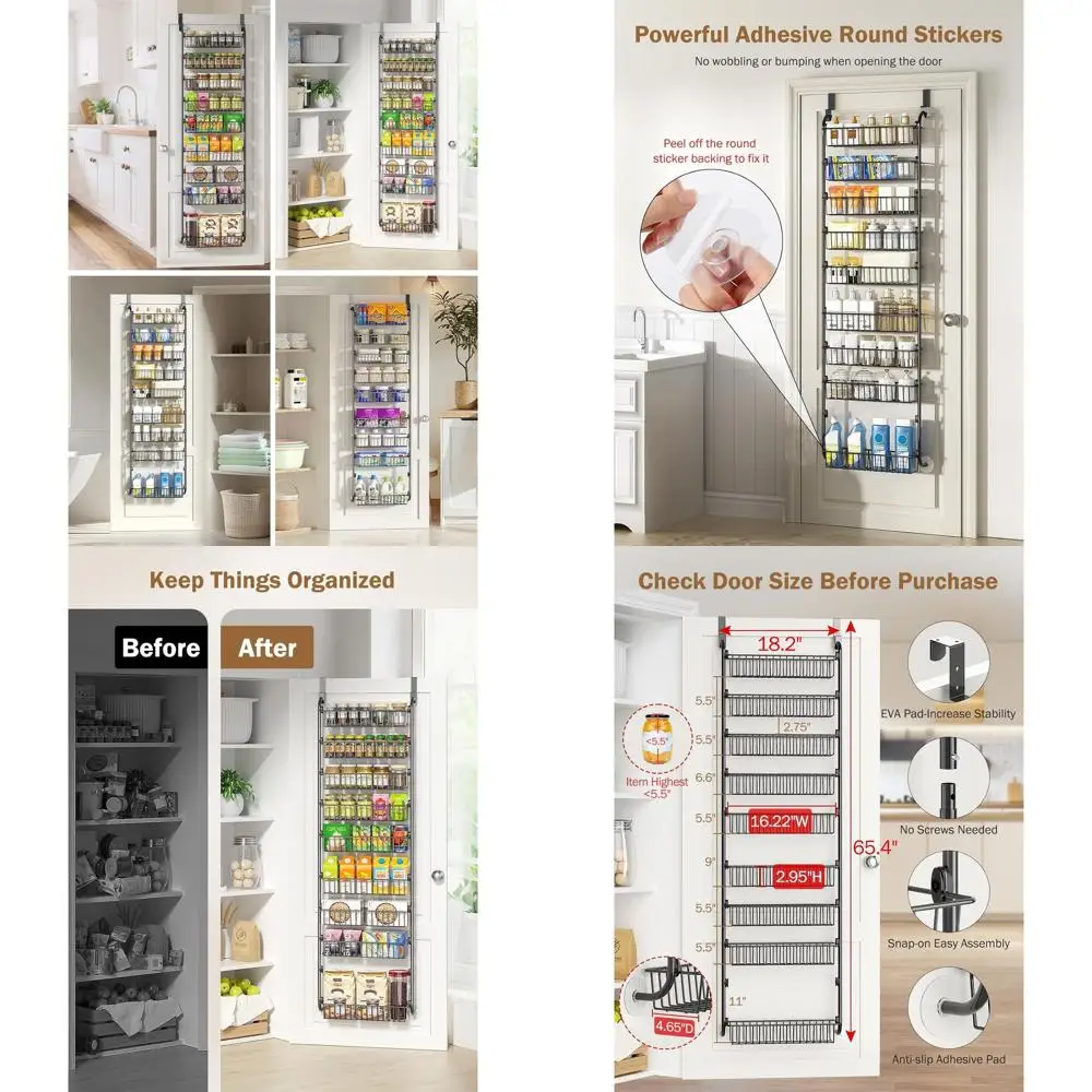

9-Tier Metal Door Hanging Pantry Organizer with Adjustable Baskets, Black, for Kitchen and Bathroom Storage