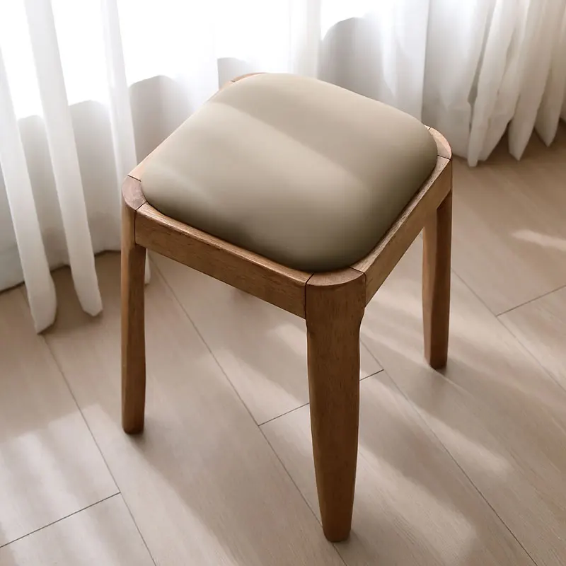Nordic Solid Wood Dining Stool Luxury Upholstered Square Stool Modern Simple Dressing Stool Stackable Restaurant Furniture FYDS