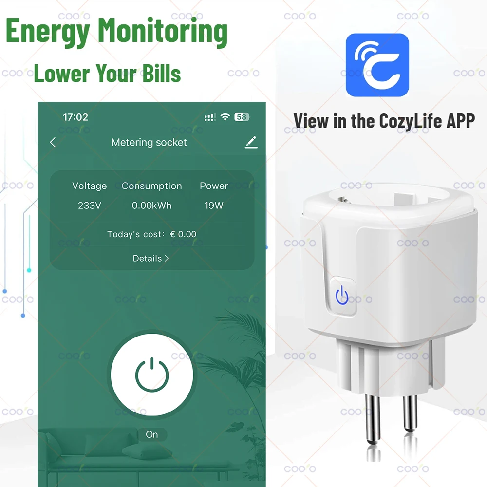 CozyLife WiFi Smart Plug EU Standard 16A Smart Home Outlet Socket Power Monitor Timing Control Works with Alexa Google Home