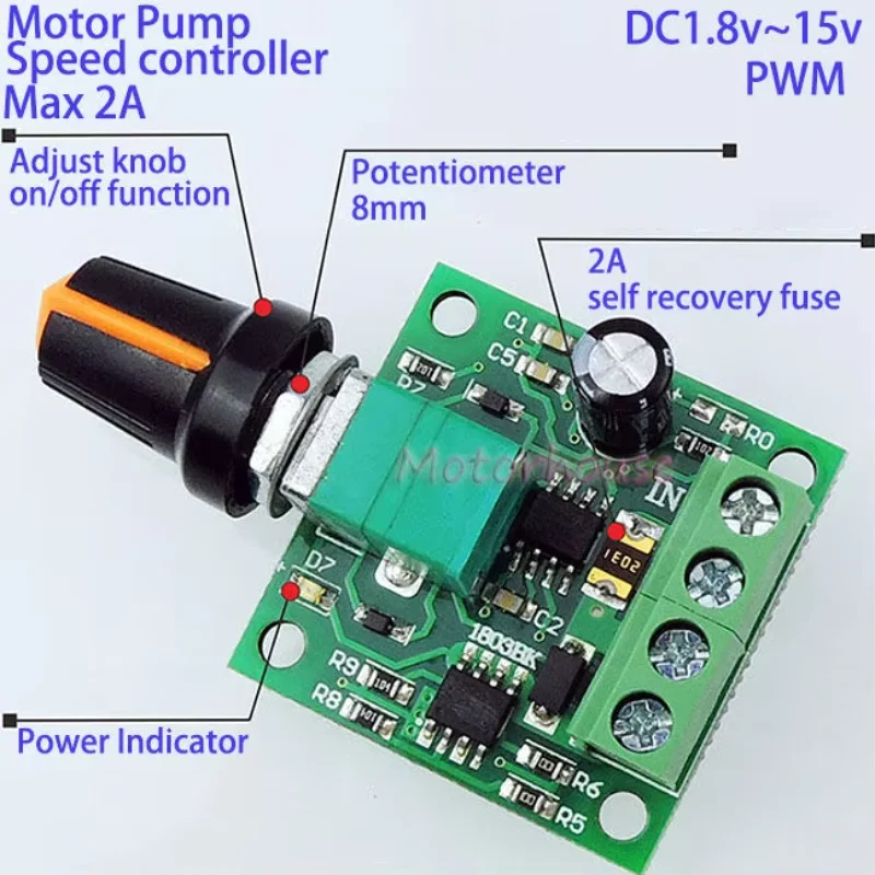 DC 3V 5V 6V 12V 15V 2A Micro Motor/ Pump Speed Controller Low Voltage PWM Motor Speed Control Regulator with On/off Function