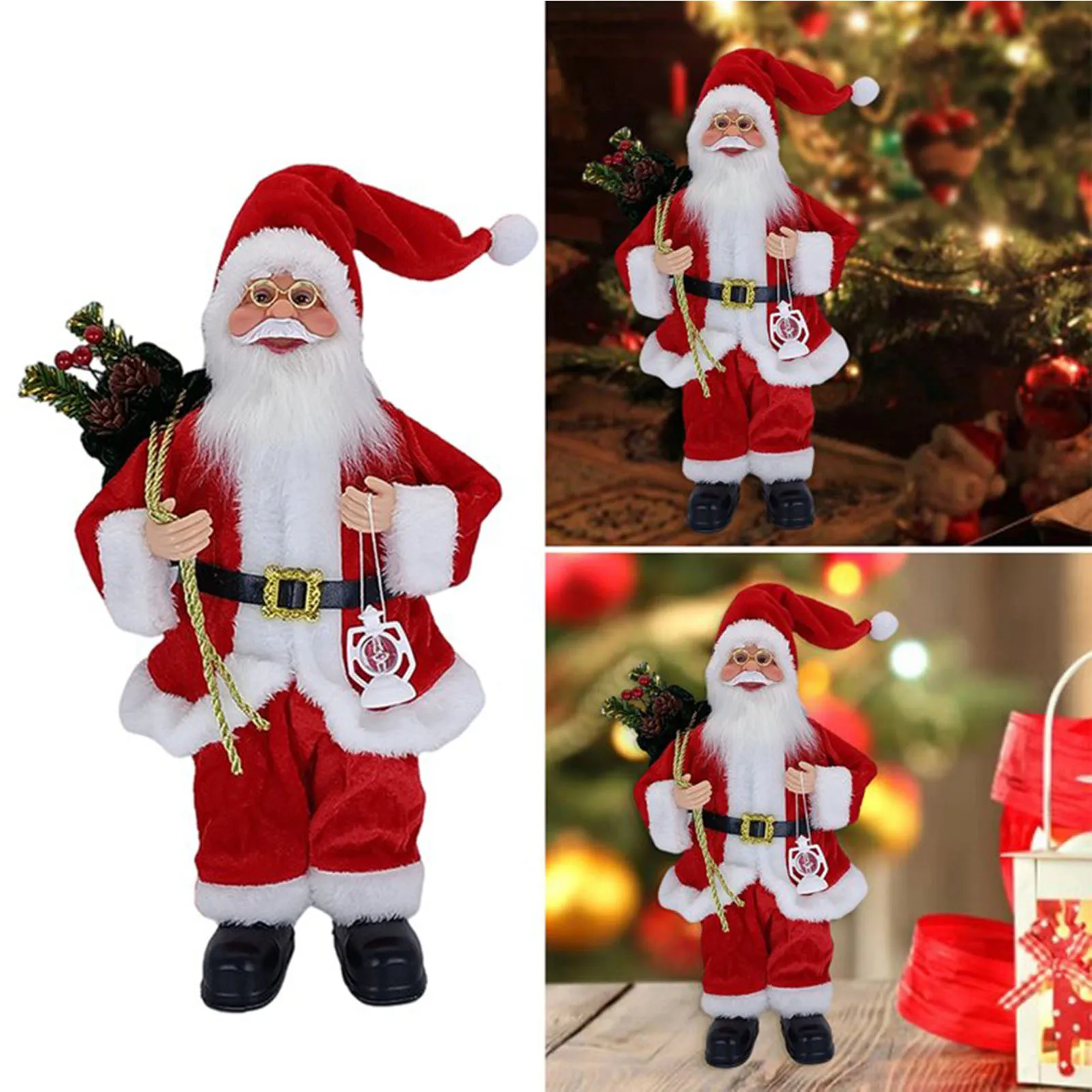 Christmas Sitting Standing Santa Claus Figurines Doll Cute 12inch Xmas Tree Party Ornament Table Office Fireplace Home Decor