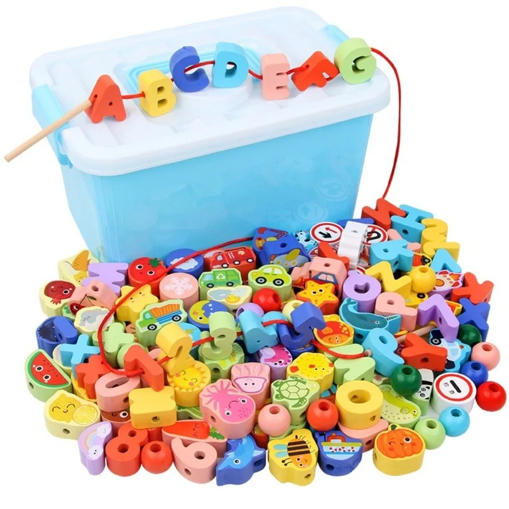 ​Colorful Montessori String Beads Toy​ Lacing Beads Design​ ​Stacking Blocks​ ​Early Educational Threading Toy​ Various shapes