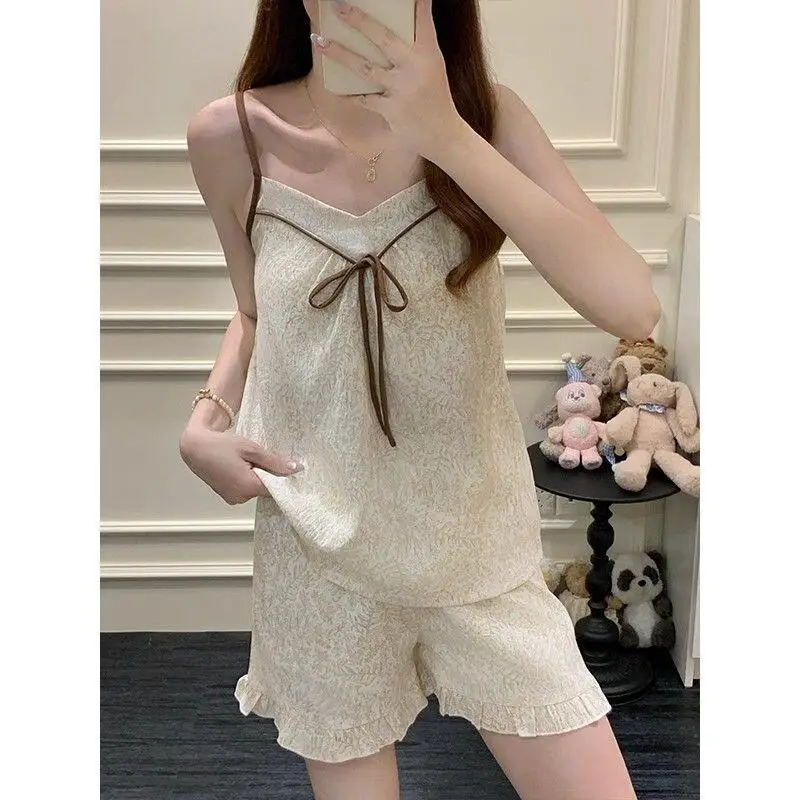 

Весенне-летняя пижама с накладками для груди, милый стиль, с бантом, для девочек, с длинными рукавами и брюками, для дома и общежития