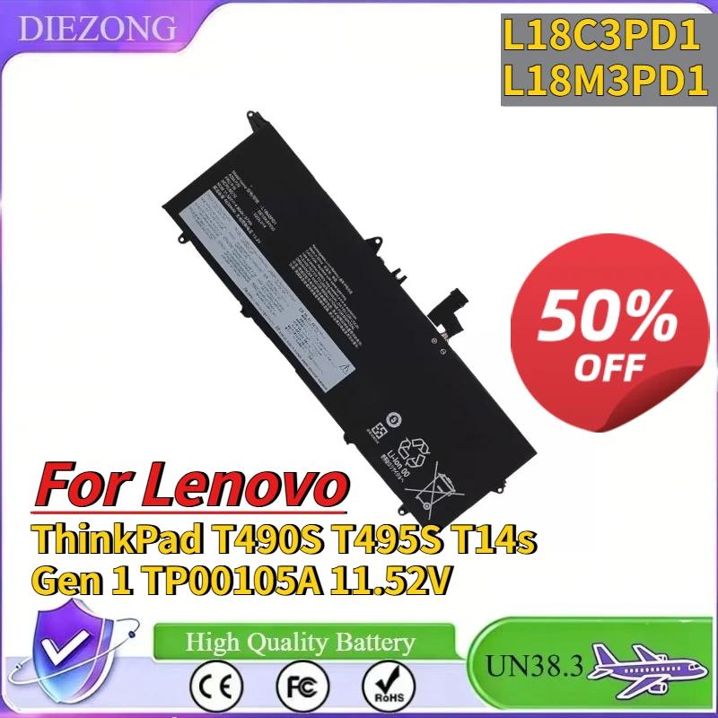 Fast Shipping For Lenov o ThinkPad T490S T495S T14s Gen 1 TP00105A 11.52V  Li-Polymer Battery L18C3PD1 L18M3PD1