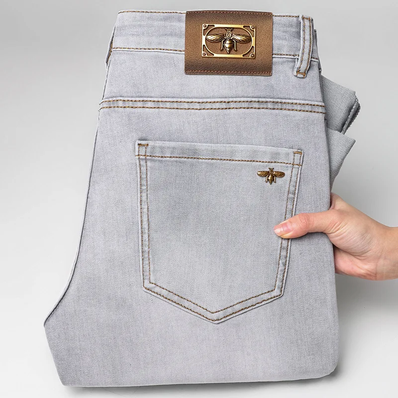 

2025 Spring/Summer New Light Grey Slim fit Small Leg Pants for Men, Elastic Casual Pants, Versatile Men's Jeans