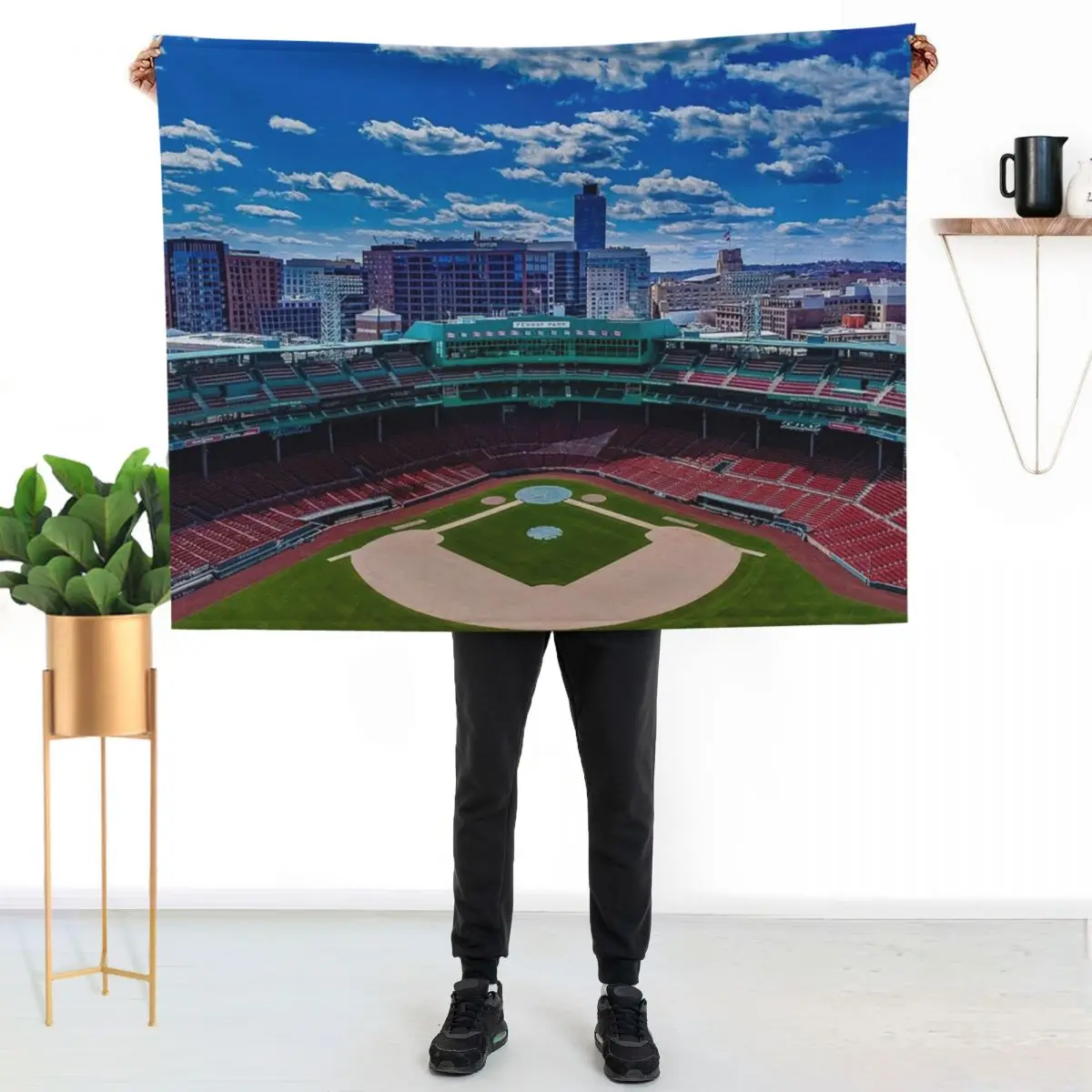Fenway, Boston baseball stadium, ball field, outfield view, Boston Skyline, beantown Throw Blanket funny gift Hairys Blankets