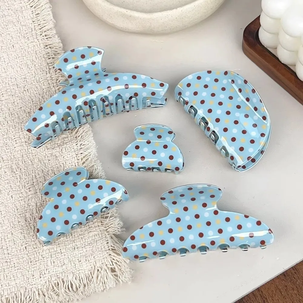 Fashion Blue Polka Dot Hair Claw Hairpin Geometry Acetate Grab Clip Korean Style Large Shark Clip Hair Accessories