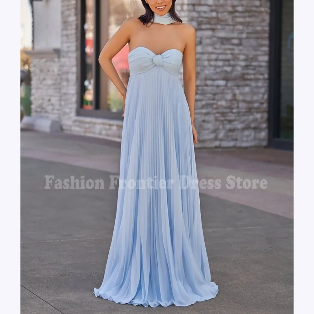 Customized Light Blue Strapless Prom Dresses For Women Sleeveless Floor Length A-Line Special Occasion Formal Evening Party Gown