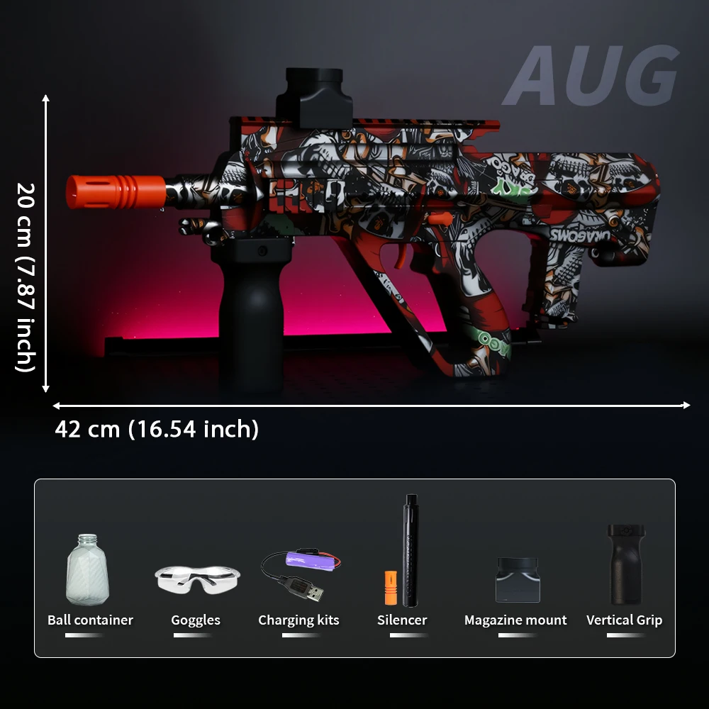 Conjunto de blaster de bola de gel AUG – brinquedo de combate ao ar livre recarregável para adolescentes de 14 anos, presente perfeito para meninos e meninas (contas de gel não incluídas)