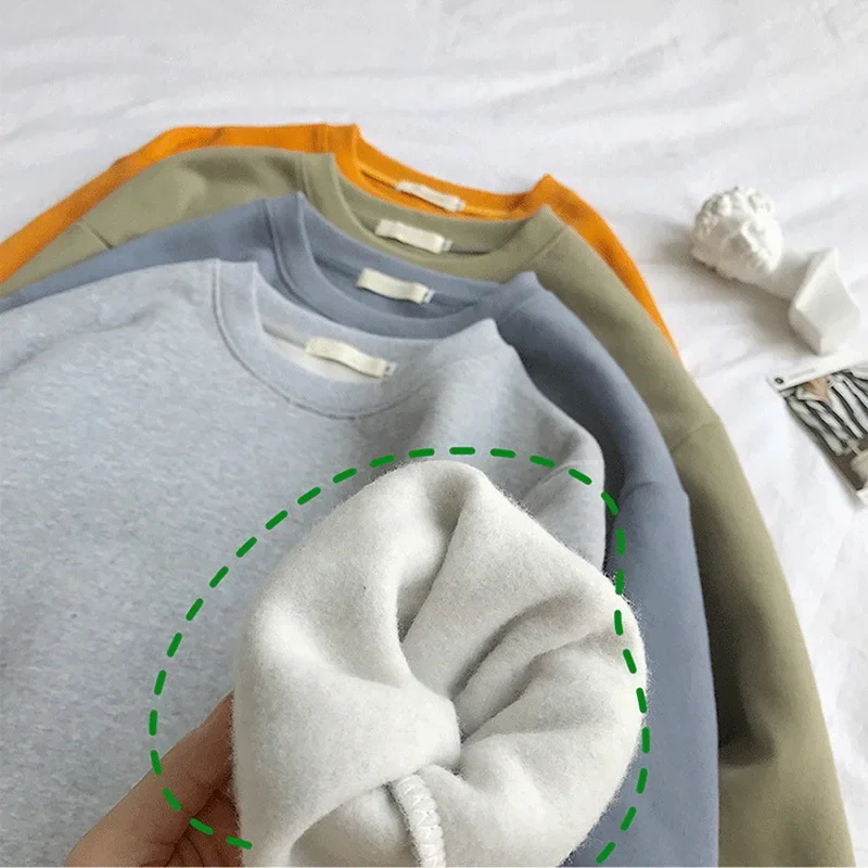 Sudadera de terciopelo para mujer, jerséis holgados de lana, Tops de manga larga con cuello redondo, ropa de calle para adolescentes, Otoño e Invierno