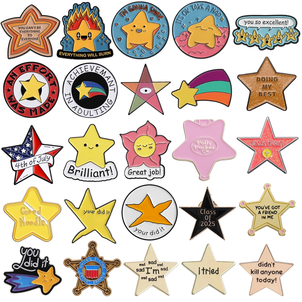 Creative Star Enamel Brooch Lapel Pin You So Excellent! I'M GONNA SHINE Cute Cartoon Pentagram Badge Jewelry Gift For Friend Kid