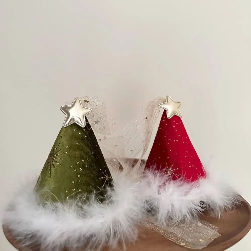 Merry Christmas Decor Red Christmas Hat Hairpin Ribbon Feather Children Christmas Hair Clip Red Barrette Gifts