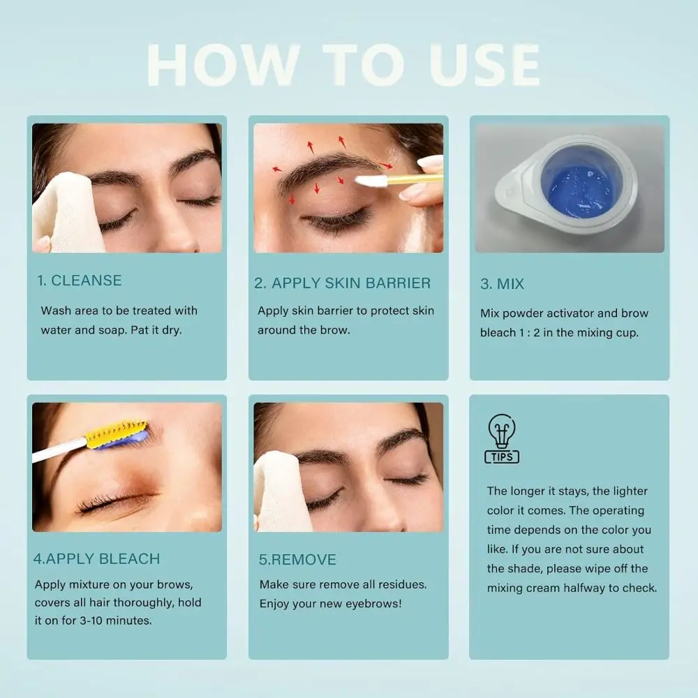 Candeggina per sopracciglia Kit candeggina per sopracciglia 5 applicazioni Kit schiarente per sopracciglia facile da usare Crema schiarente per sopracciglia rapida senza gocciolamento