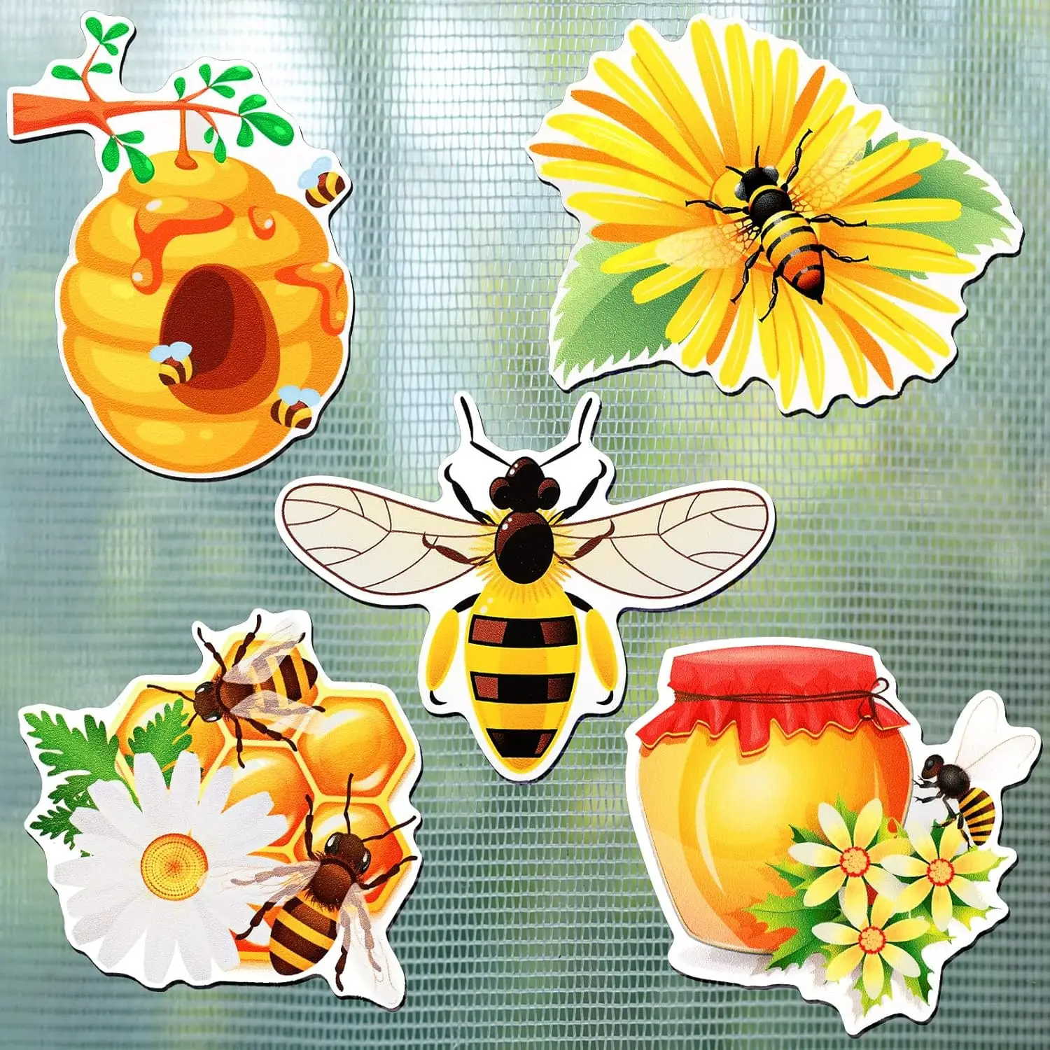 10Pcs Yellow Bee PVC Soft Magnetic Screen Door Stickers, Decorative Protector for Balcony Sliding Window Screens