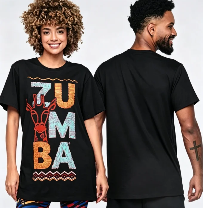 2026 new Giraffe two-sided pattern T-shirt, suitable for both men and women, short-sleeved dance and fitness shirt