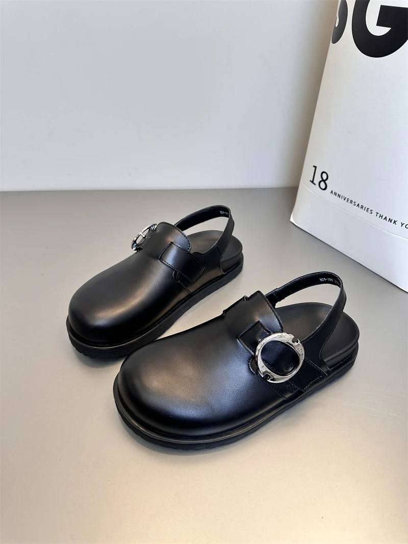 

Summer Harajuku Thick Bottom Buckle Shoes Strap Concise Retro Outside Flat with Women's Slippers Zapatos Modern Roman Sandals