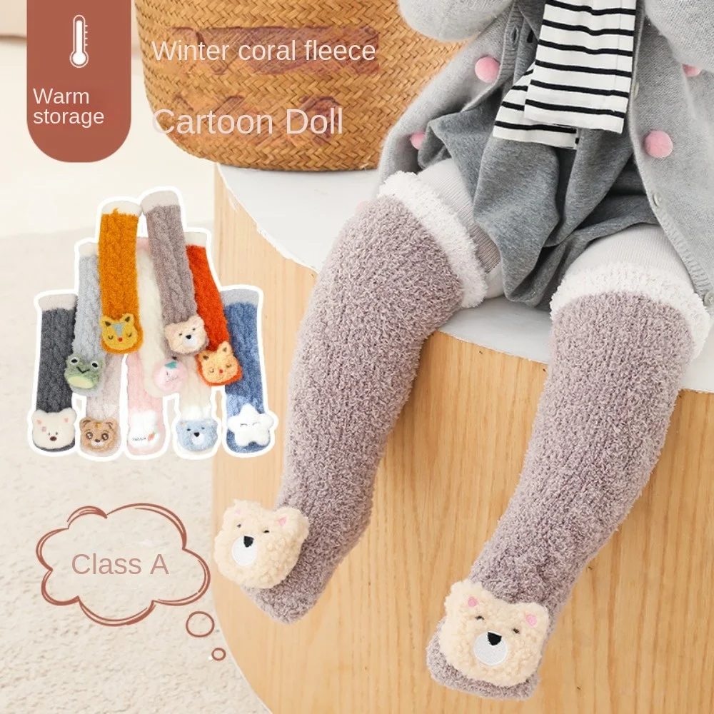 Cartoon Baby Over The Knee Socks Coral Plush Korean Style Baby Leg Warmer Baby Hosiery Autumn&Winter Infant Socks Girls