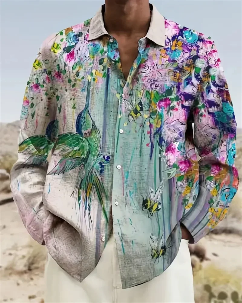 

Fashionable Flower and Bird 3D Printed Men's Shirt Lapel Long Sleeve Large Size Men's Casual Shirt S-6XL High Quality 2025