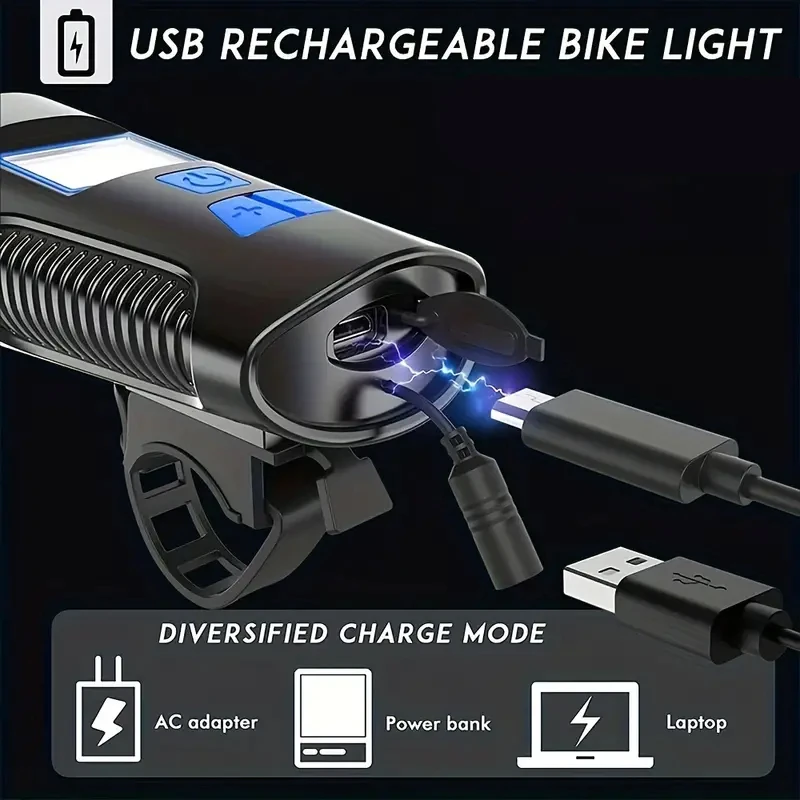 Flash Light Portable 3 in 1 Bicycle Front Light with Horn Bike Torch Rechargeable Speedometer Cycling Flashlight Camping Lamp