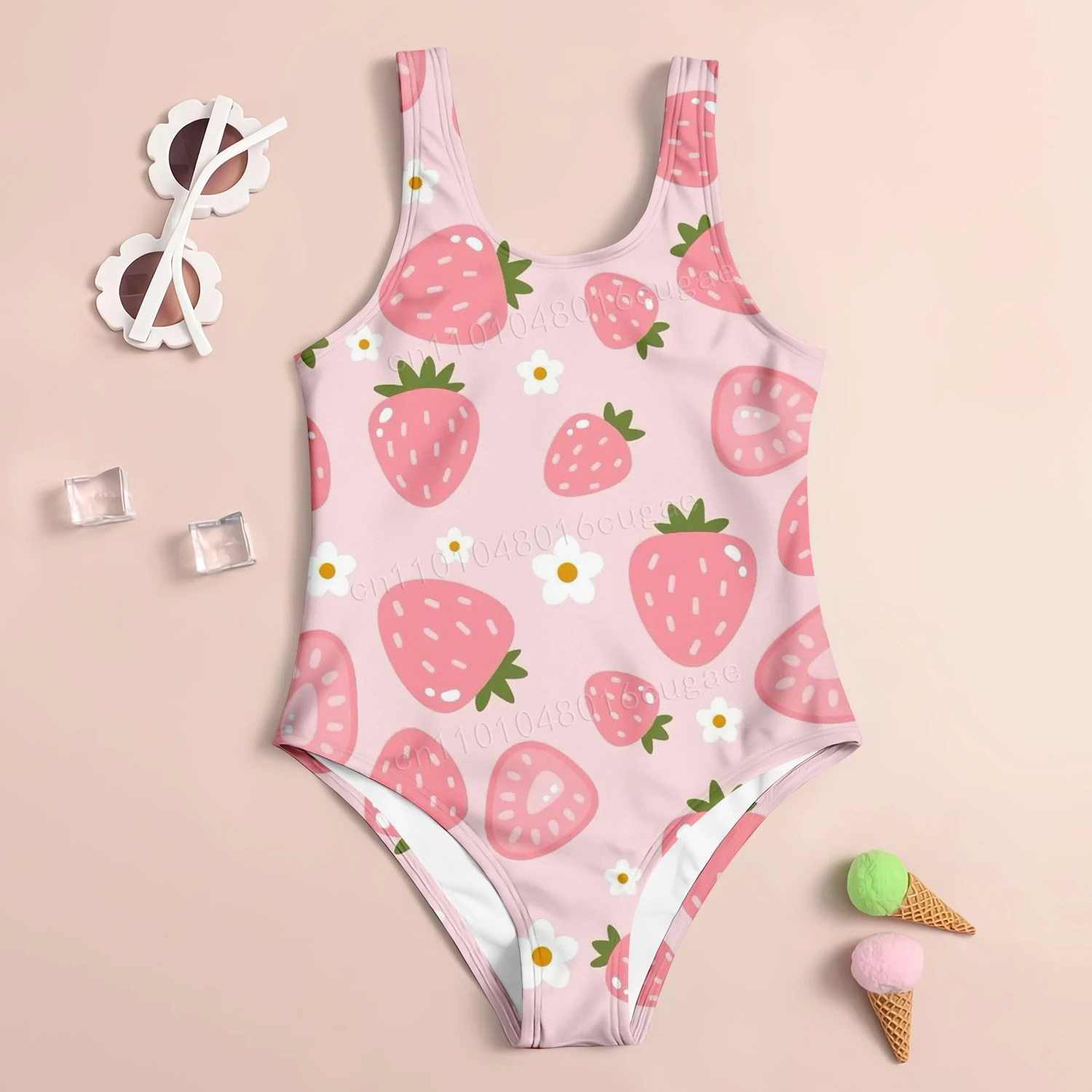 سلسلة الفاكهة الملونة نمط ملابس السباحة الفتيات لطيف مريح قطعة واحدة ملابس السباحة الصيف الشاطئ الكرتون طباعة نمط ملابس السباحة #1