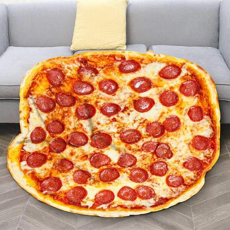 

1pc Ham Pizza Print Blanket, Funny Food Flannel Round Blanket, Soft Warm Throw Blanket Nap Blanket For Couch Sofa