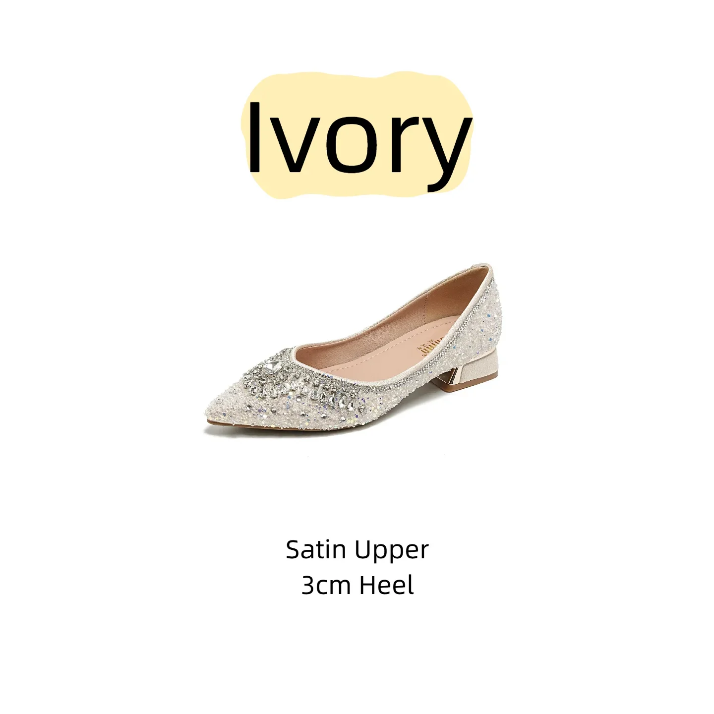 Women's Single-Strap Bridal Shoes Advanced Feeling Full Rhinestone Decoration Soft Bottom Square Pointed Plus Size Slip-On