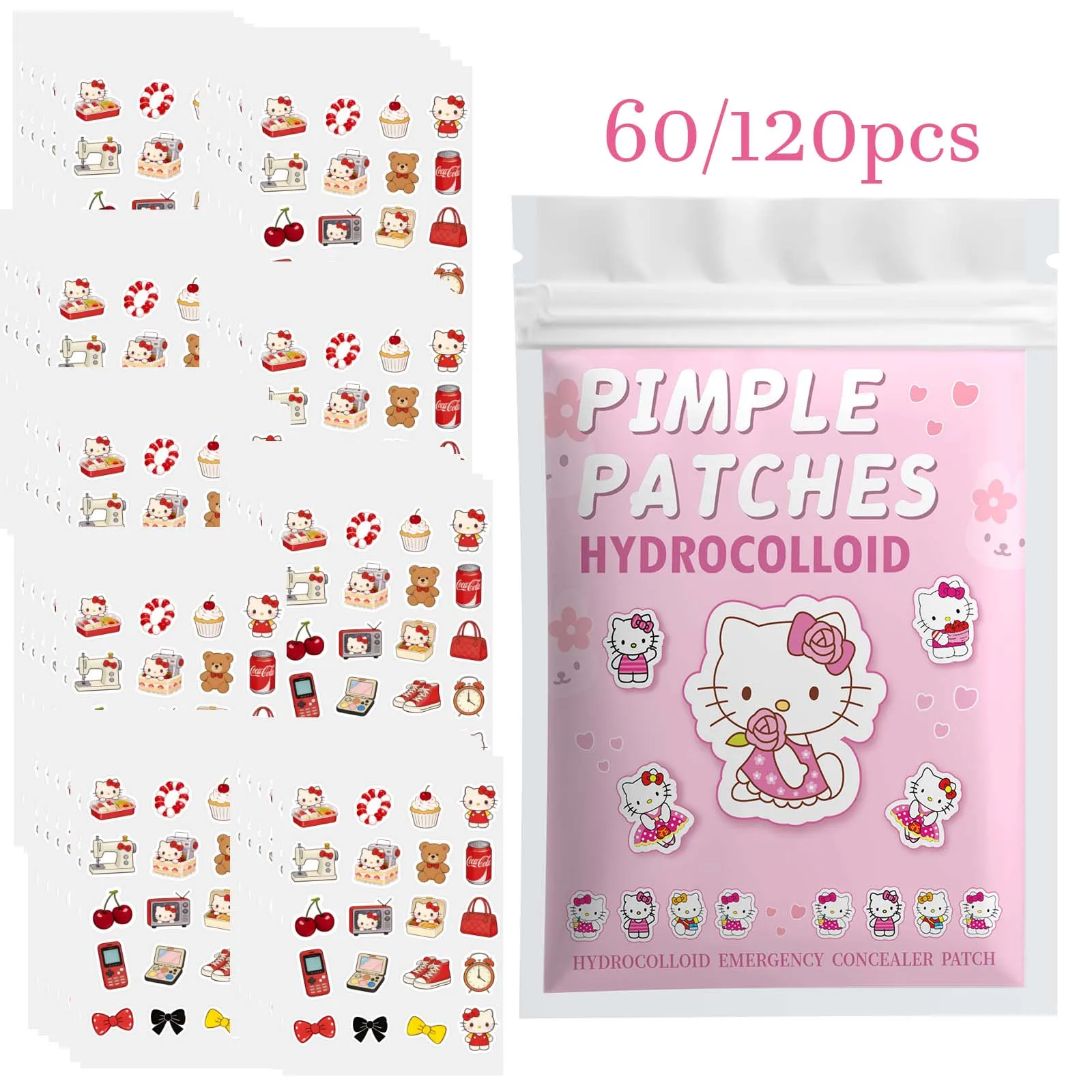 Hello Kitty 60/120PCS Facial Hydrocolloid Patches Salicylic Acid Centella Asiatica Cover Blemishes