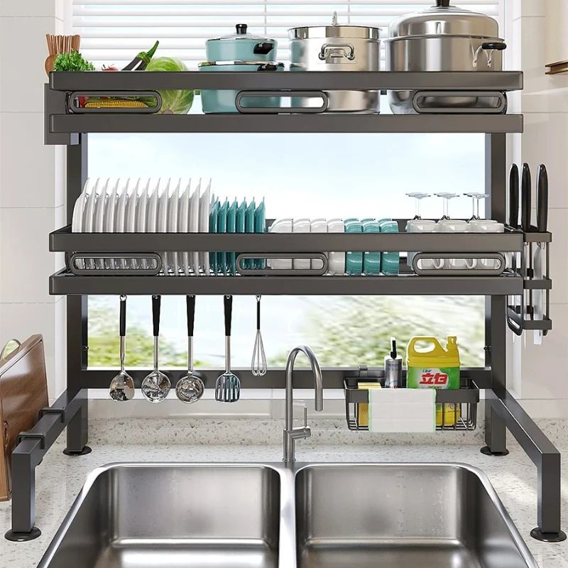 

Сушилка для посуды над раковиной - компактный органайзер для столешницы, держатель для посуды и сушилка для тарелок из нержавеющей стали для кухонной раковины