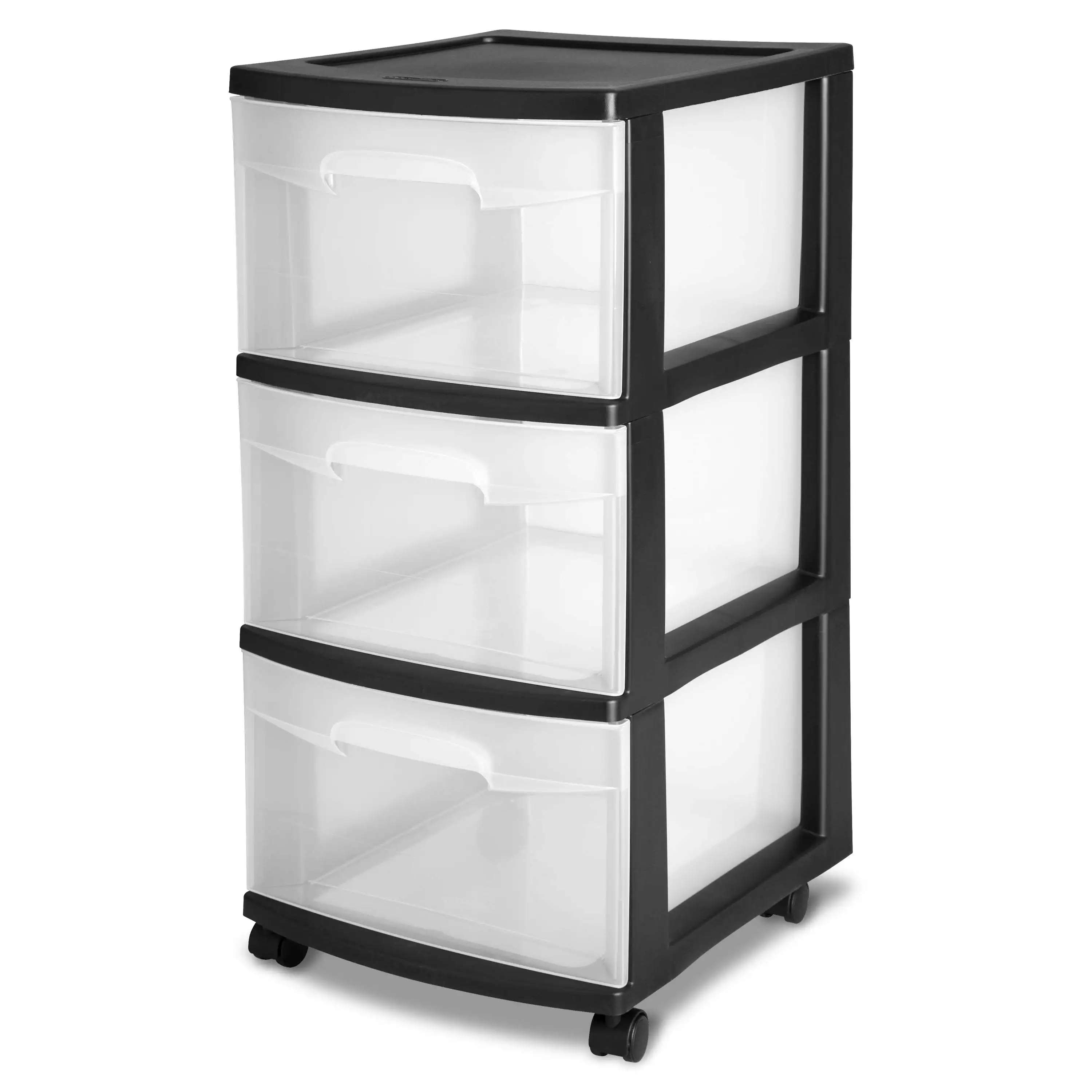 (2 pack) 3 Drawer Plastic Cart, Black with Clear Drawers, Adult