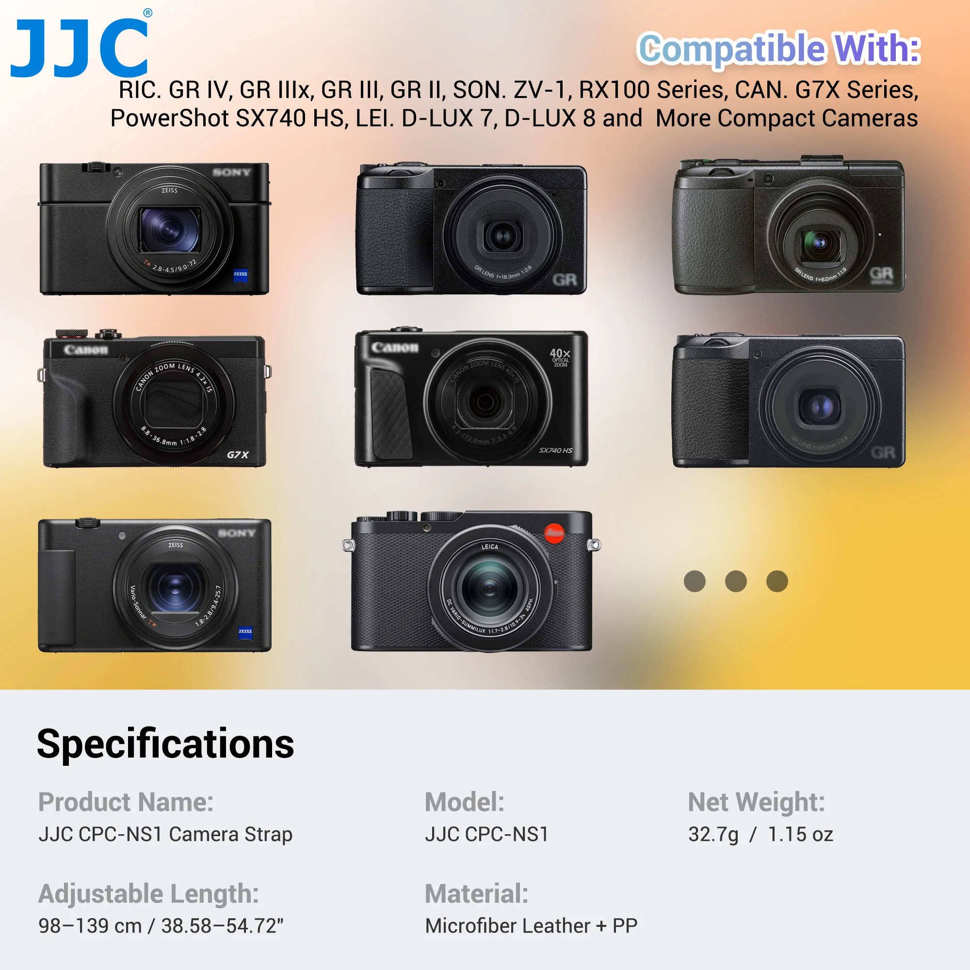 JJC Camera Shoulder Strap for Ricoh GR IV & Canon G7X