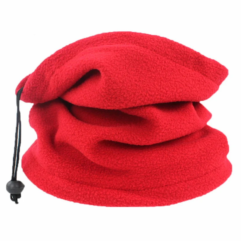 Unisex Faux Fleece Drawstring Scarf Solid Color Winter Outdoor Neck Warmer Adjustable Windproof Scarf Men Fashion Snood Scarves